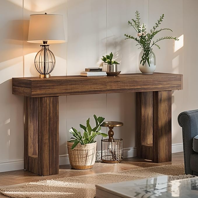 63-Inch Long Console Table, Wooden Rectangular Sofa Table Behind The Couch, Farmhouse Entryway Table for Entrance, Hallway (Rustic Brown)