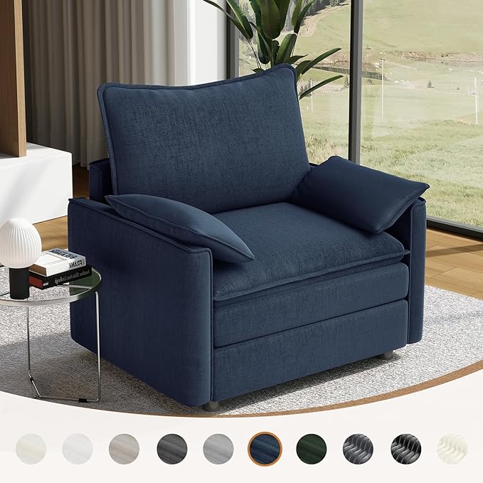 Vesgantti 40" Single Seat Sofa, Comfy Cloud Couch Deep Seat Upholstered Couch Chenille Modern Sofa with Armrest Pillow, Easy Assembly for Living Room, Bedroom and Apartment, Blue