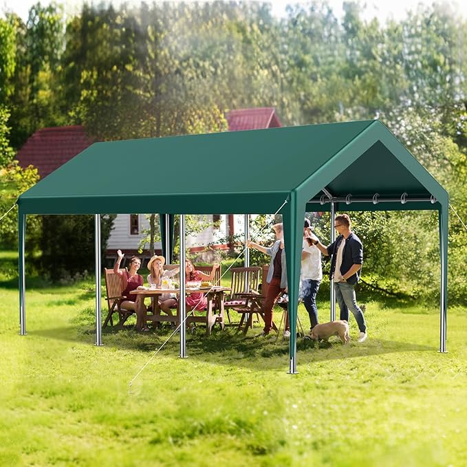 12x20FT Heavy Duty Carport Potable Car Canopy Garage Party Tent Boat Shelter,Waterproof & UV Protected with Four Wind-Resistant Ropes, Outdoor Tents for Cars,Boats,Trucks, Motorcycles(Green)