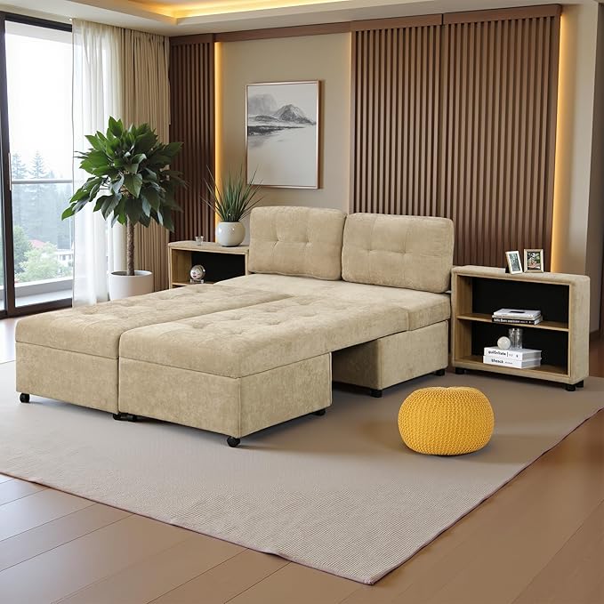 121.2" Sectional Couch, Versatile Sofa Bed Modular Sofa with Two Storage Racks, Sectional Couches for Living Room and Office, Brown