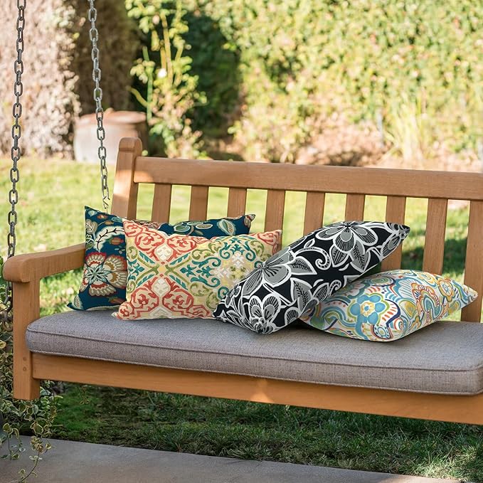 Outdoor/Indoor Lumbar Pillows, Water Repellent Cushion Pillows, 12x20 Inch, Outdoor Pillows with Inserts for Home Garden, Pack of 2, Geometric Orange