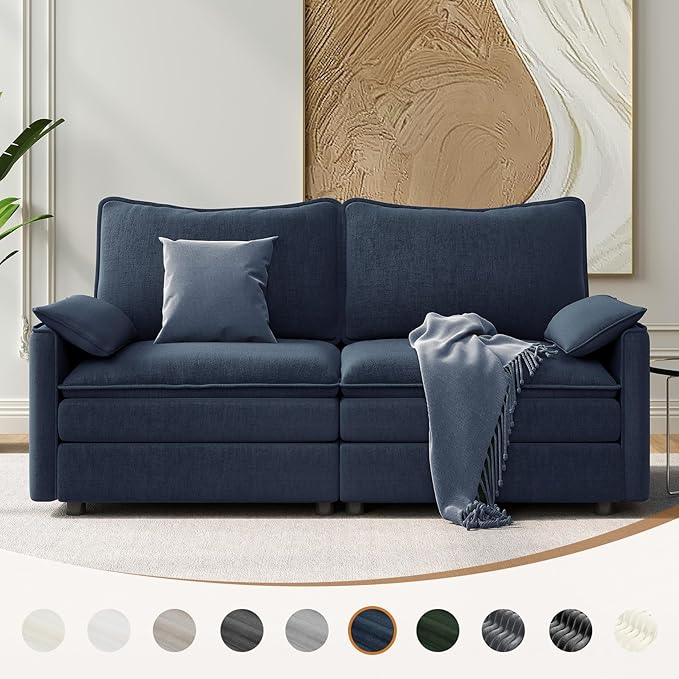 Vesgantti 74" Loveseat Sofa for Living Room, Comfy Cloud Couch Deep Seat Chenille Modern 2 Seater Small Sofa with Armrest Pillow, Easy Assembly for Small Spaces, Blue