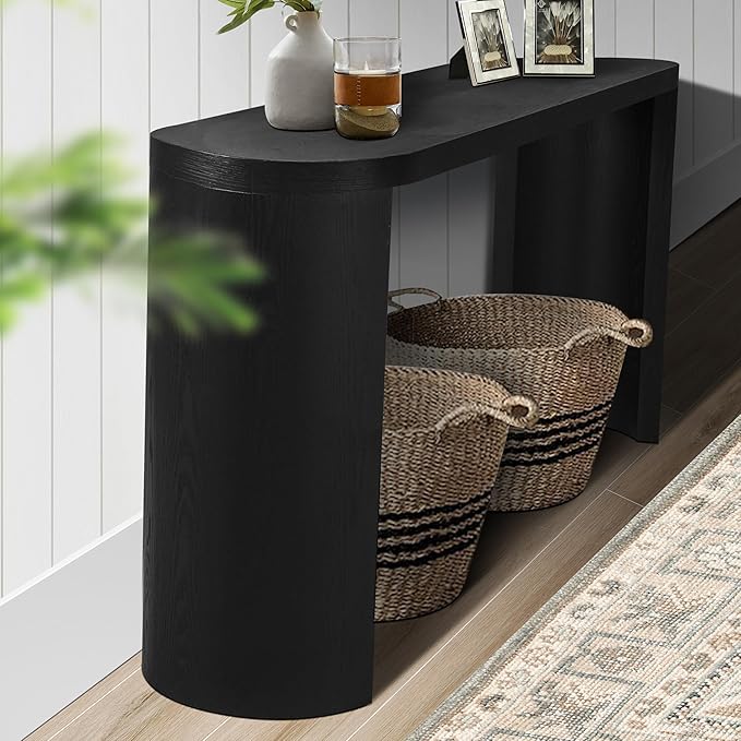 60" Wood Console Table for Entryway, Long Sofa Table Behind Couch Narrow Entryway Table with Curved Legs 2 Types of Installation for Living Room, Hallway, Foyer, Easy Assembly, Black