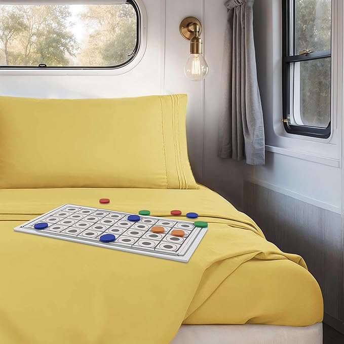 Clara Clark Bed Sheets, Premier 1800 Series 4 Piece RV Queen Sheet Set, Luxury Soft Sheets for RV Bunks, Short Queen - Custard Mellow