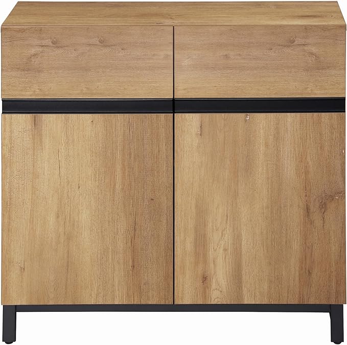 WAMPAT Modern TV Stand for 75-110 Inch TVs, Oak Wooden Entertainment Center with Metal Base & Adjustable Shelves, 31.5 Inch, Living Room, Bedroom