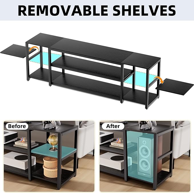 Aquzee 85 inch TV Stand, Entertainment Center for 70 75 80 85" TV, 75.2" Wide Wood Television Console Table for Living Room Bedroom Gaming Room, Black