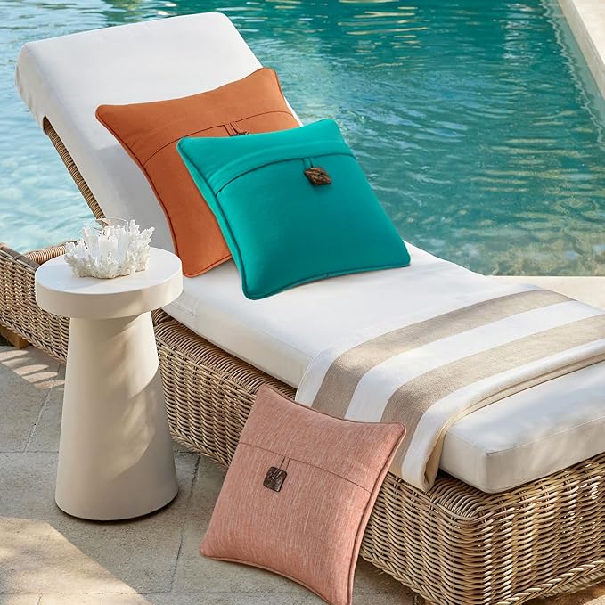 Outdoor Decorative Pillows with Coconut Button Pack of 4, 18" x 18" Outdoor Pillow Set for Couch Bed Throw Patio Sofa, Light Lotus Red