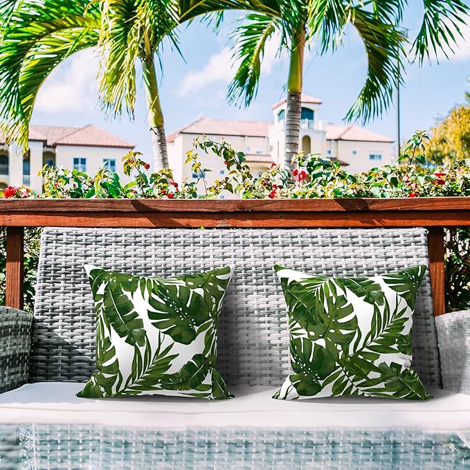 LVTXIII Outdoor/Indoor Throw Pillows, Decorative Throw Pillows with Inserts, 18”x18” Square Pillows for Bed, Couch, Sofa and Patio Furniture (Set of 2, Palm Green)