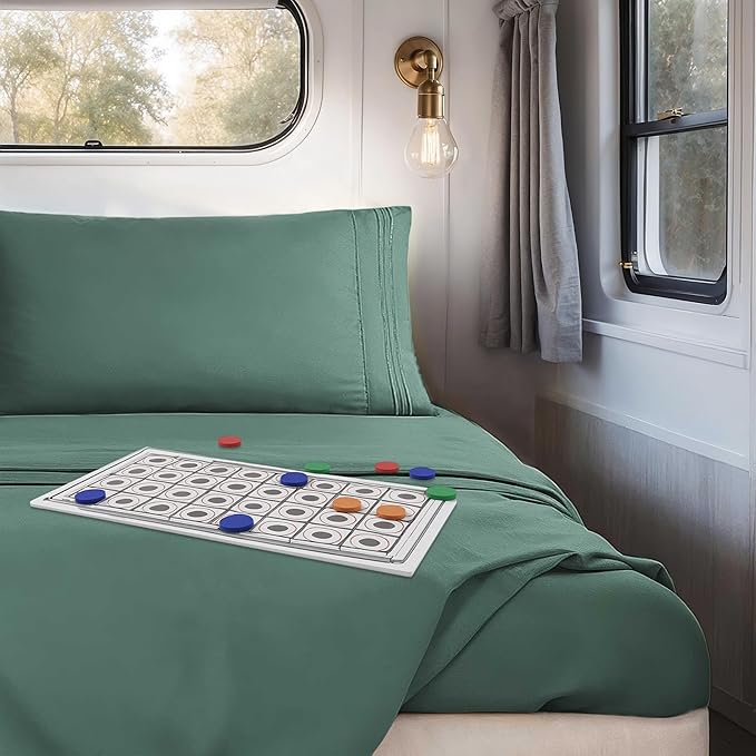 Clara Clark Bed Sheets, Premier 1800 Series 4 Piece RV Queen Sheet Set, Luxury Soft Sheets for RV Bunks, Short Queen - Forest Green