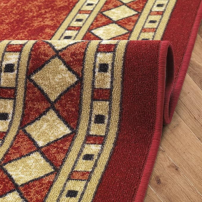 Antep Rugs Alfombras Modern Bordered 5x7 Non-Skid (Non-Slip) Low Profile Pile Rubber Backing Indoor Area Rugs (Maroon Beige, 5' x 7')