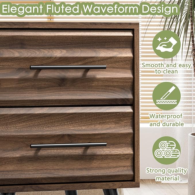 Farmhouse Bedroom Set, 3 Pieces Bedroom Furniture Set, Fluted 6 Drawer Dresser and Nightstands, Chest of Drawers Wide Storage Organizer Cabinet for Bedroom