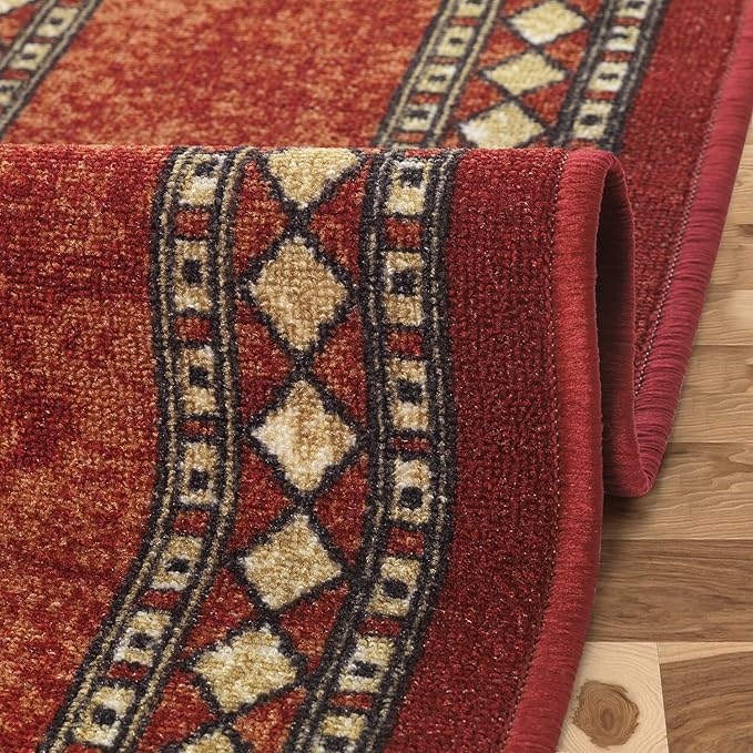 Antep Rugs Alfombras Modern Bordered 2pc Non-Skid (Non-Slip) Low Profile Pile Rubber Backing Indoor Kitchen Runner Rugs (Maroon Beige, 2pc Set)