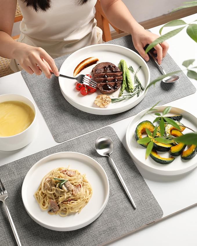 Sweejar Porcelain Dinnerware Sets for 4, 16 Pieces Ceramic Plates and Bowls Set, Classic Modern Simple Kitchen Dinner Dining Ware Set, Dishwasher and Microwave Safe Dishes Sets with Cups(Pure White)