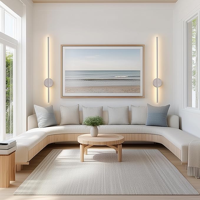 Battery Operated Modern Wall Sconces, Dimmable Wireless Wall Light Set of Two with Remote Control, 3 Color Temperatures, Rechargeable LED Wall Sconce for Bedroom, Living Room,Hallway, 23.6 Inch Nickle