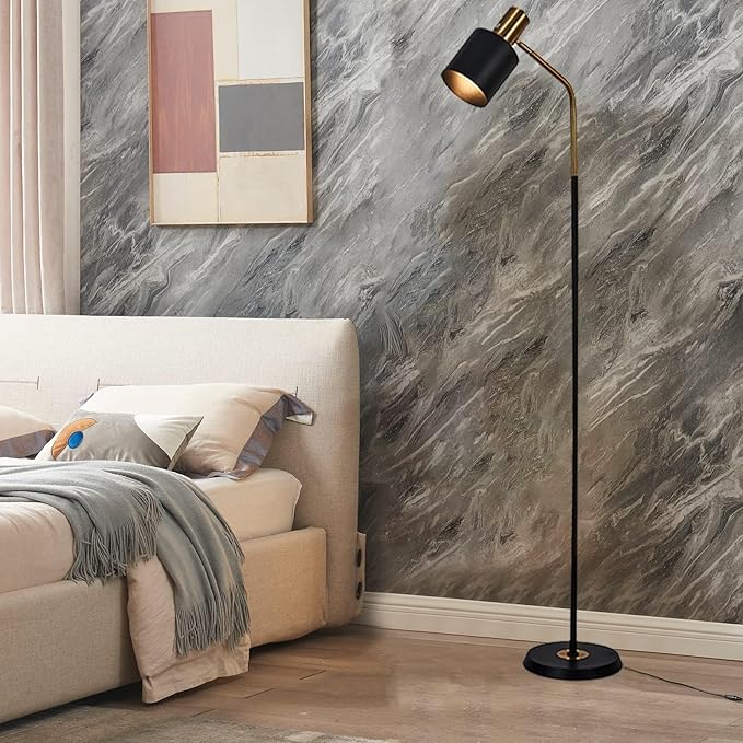 O'NEELDY Modern Industrial Floor Lamp 65" Black Standing Lamp, Black and Gold with 360° Adjustable Lampshade, 12W E26 Bulb Included, Floor Lamp for Living Room, Bedroom, Office