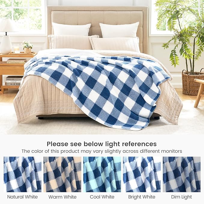 Cozy Bliss Ultra Soft Reversible Double Sherpa Sided Blanket, Buffalo Plaid Throw Blanket Fluffy Thick Warm Plush Fuzzy Blanket for Couch, Bed and Gifts (Navy Blue, 60" x 80")