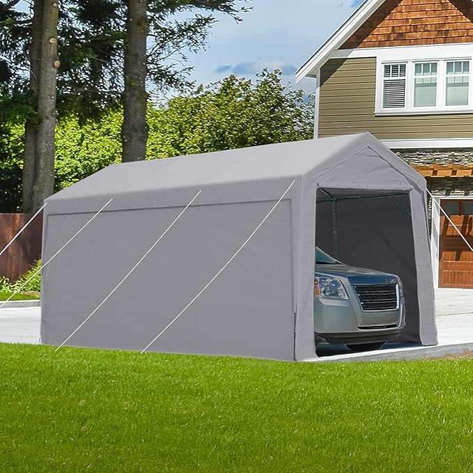 ADVANCE OUTDOOR 12x20 ft Heavy Duty Carport Garage Shelter, Adjustable Height (6.5-11ft) Waterproof Canopy with Removable Sidewalls for Cars, RV, Boat, Truck, Party - Gray