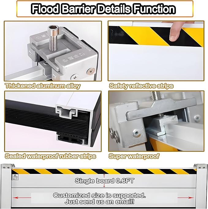 Flood Barriers for Home Exterior - Aluminum Alloy Outdoor Garage Doors Water Barriers for Flooding,H15.7 Inch/L23FT