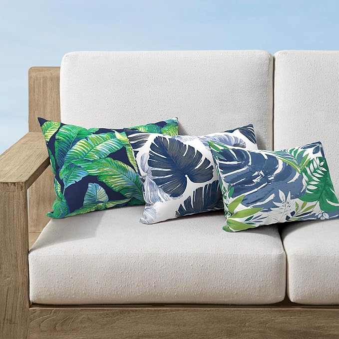 Pack of 2 Outdoor Lumbar Pillow Covers, All Weather Cushion Pillow Cases 12x20 Inch, Pillowcase for Patio Couch Decoration, Hanalei Lagoon