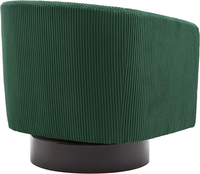 UIXE Swivel Accent Chair, Upholstered Corduroy Barrel Chair for Living Room, Small Single Sofa Bedroom Reading Seat, Dark Green