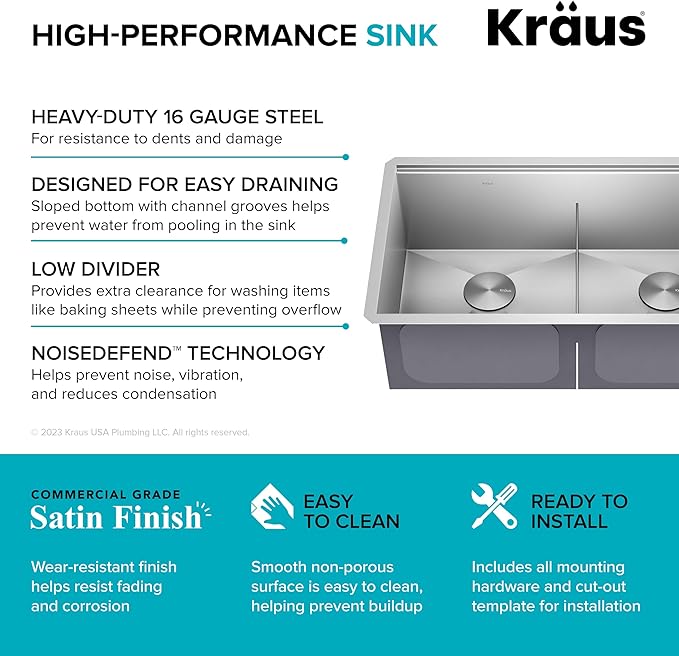 KRAUS KWU112-33 Kore Workstation 33-inch Undermount 16 Gauge Double Bowl Stainless Steel Kitchen Sink with Integrated Ledge and Accessories (Pack of 8)