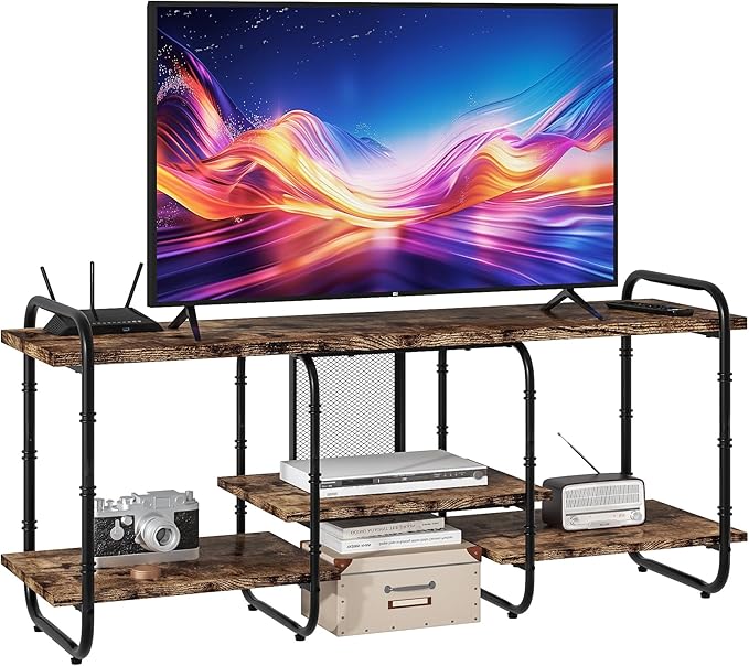 VECELO TV Stands up to 55 Inch,Entertainment Center/Media Console Table with Adjustable Storage Shelves for Living Room/Bedroom,