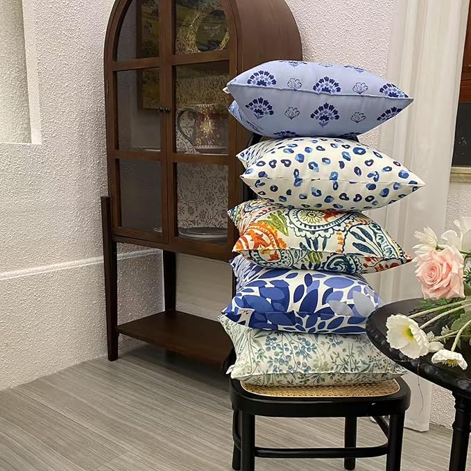 Outdoor Pillows, Pack of 2 Waterproof Decorative Throw Pillows with Inserts, 18”x18” Square Pillows for Bed, Couch, Sofa and Patio Furniture