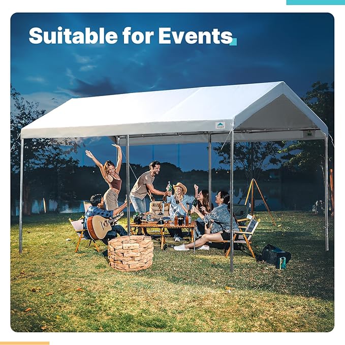 ADVANCE OUTDOOR 10x15 ft Heavy Duty Carport Potable Car Canopy Garage Party Tent Boat Shelter, Adjustable Height from 9.5 ft to 11 ft, White