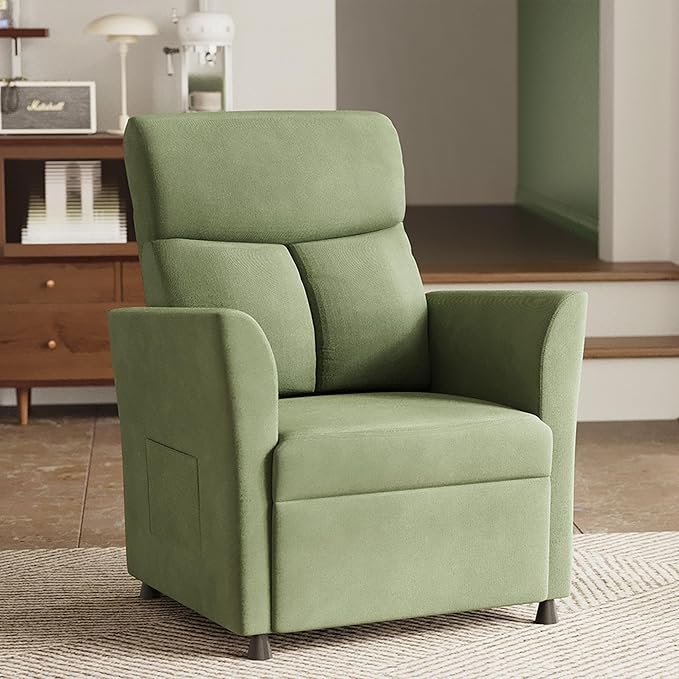 Claiks Power Recliner Chair for Adults, Adjustable Reclining Chair, Comfortable Recliner Couch with Side Pockets&Wire Remote Control, for Living Room, Home Theater, Bedroom, Linen Fabric, Green