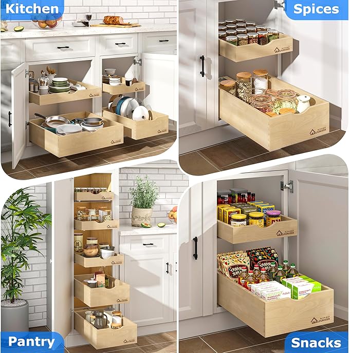 WelFurGeer Soft Close Pull Out Drawers for Kitchen Cabinets, 29" W x 22" D Pull Out Cabinet Organizer, Premium Birchwood Pull-Out Cabinet Drawers, Heavy-Duty Cabinet Organizer for Home & Kitchen