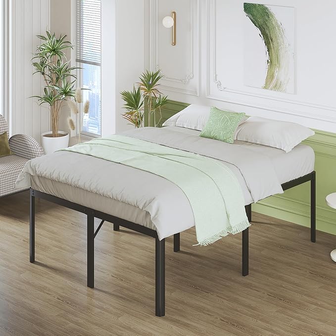25 Inch High Full Size Bed Frame with Rounded Corner Legs, Sturdy Mattress Foundation, Heavy Duty Metal Platform Bed Frame Full No Box Spring Needed, Noise Free, Easy Assembly, Black