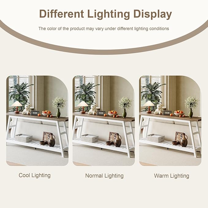 ChooChoo 70.9 Inch Long Console Tables for Entryway, Wood 2-Tier Entry Hallway Table, Narrow Sofa Table Behind Couch Table for Living Room, Entrance, White & Brown