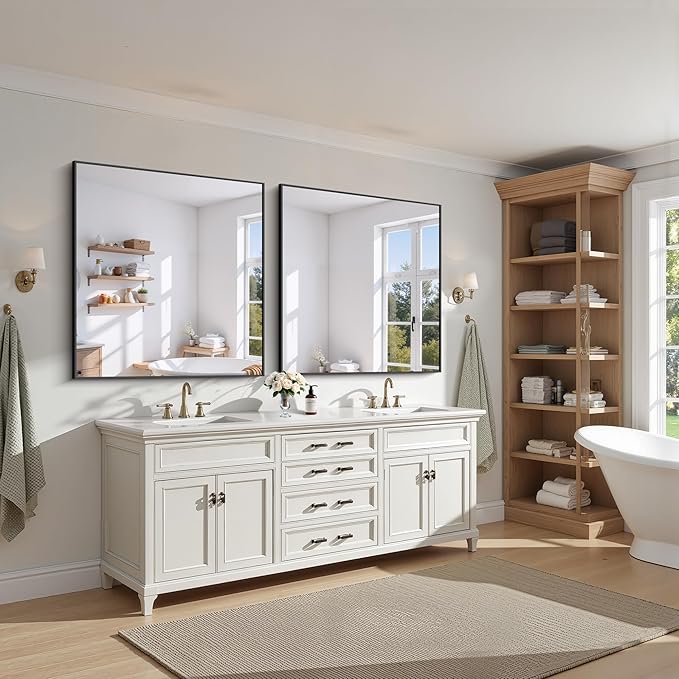 KOCUUY Black Square Mirror, 42"x42" Bathroom Mirrors for Over Sink, Large Black Wall Mounted Mirror, Metal Framed Mirror for Wall, Vanity Mirror for Bathroom Living Room Bedroom Dining Room