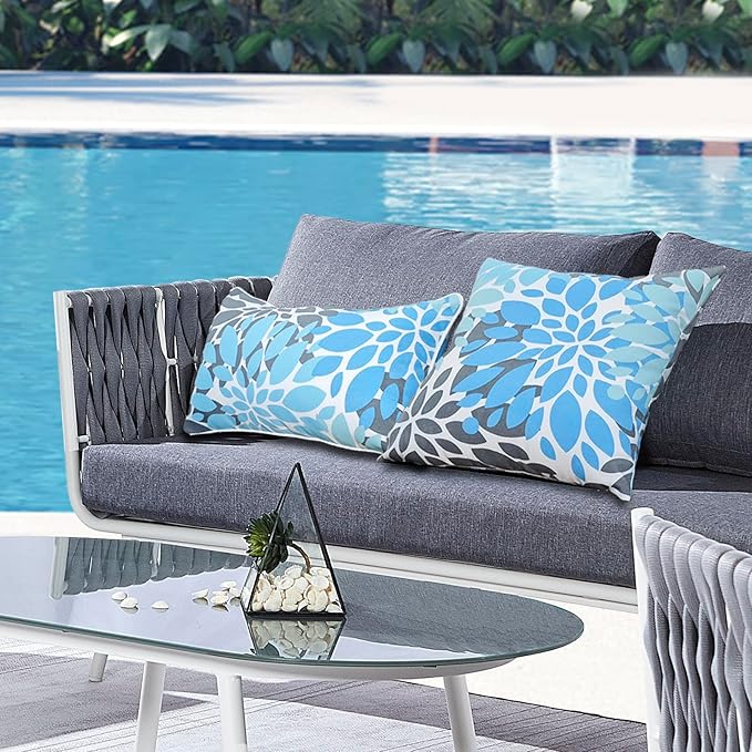 Outdoor Lumbar Pillows - Decorative Pillows with Insert Included Set of 2 Outdoor Pillows for Patio Furniture 12x20 Inch