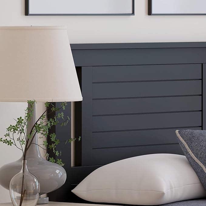 Serene Poplar Wood Twin Headboard, Modern Farmhouse Panel with Horizontal Scoring, Twin Size Headboard in Black, Casual Coastal Style, Easy Assembly, Quality Materials