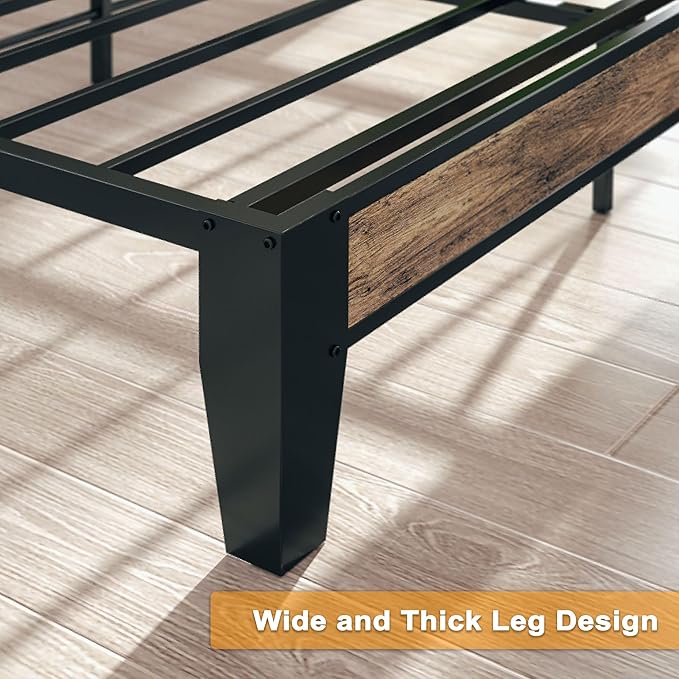 LIKIMIO Full Size Bed Frame, Storage Headboard with Charging Station, Solid and Stable, Noise Free, No Box Spring Needed, Easy Assembly (Walnut and Beige)