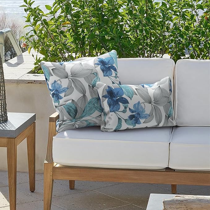 Outdoor Pillows for Patio Furniture 18x18 inch, Square Outdoor Throw Pillows with Inserts, Decorative Toss Pillows for Garden Couch Home Sofa Office Chair, Pack of 2, Clemens Noir Blue