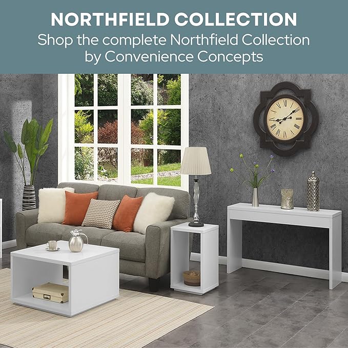 Convenience Concepts Northfield Hall Console Table 48" - Modern, Minimalist Narrow Sofa Display Accent for Contemporary Living Room, Entryway, or Hallway, White Faux Marble