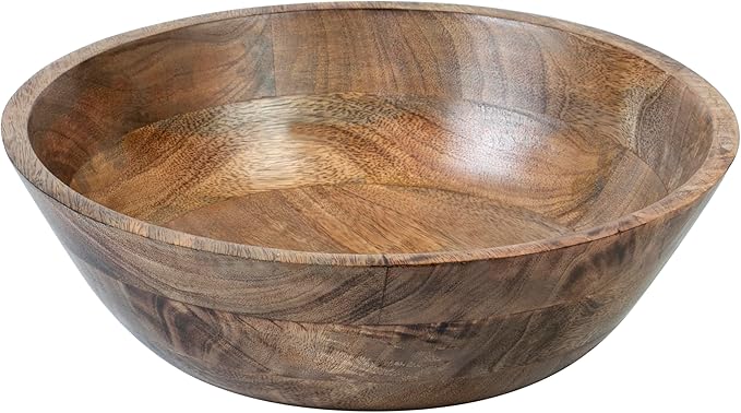Crocon Wooden Salad Bowls Set, Round Serving Bowl for Fruits or Salads, Cereal, Corn Flake, Large Wood Serving Bowl, 12" Big Salad Bowl With Serving Utensils