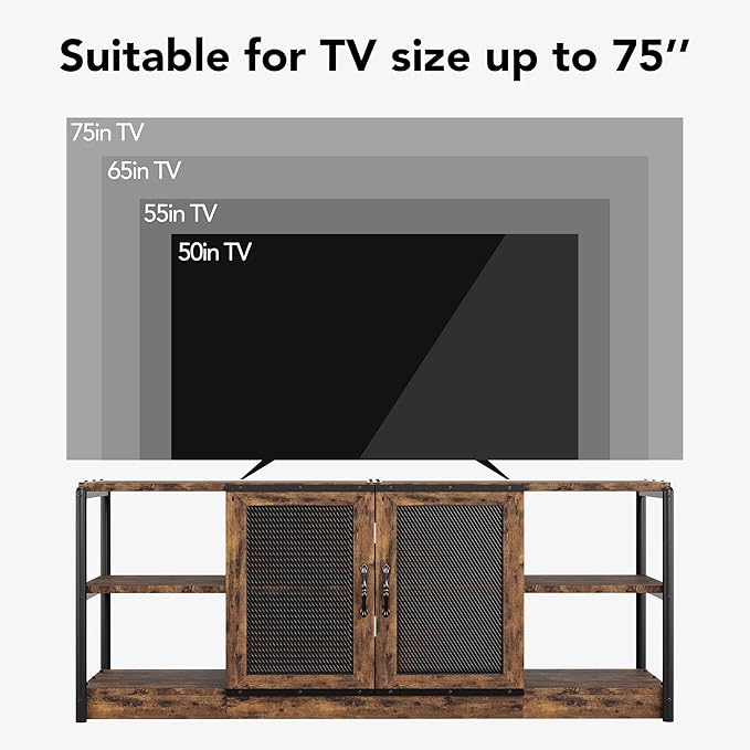 CABIHOME Farmhouse TV Stand for 65/75 inches TVs, Entertainment Center with Storage Cabinet and Mesh Doors, Industrial TV Media Console Cabinet Table, Media Furniture for Living Room, Vintage