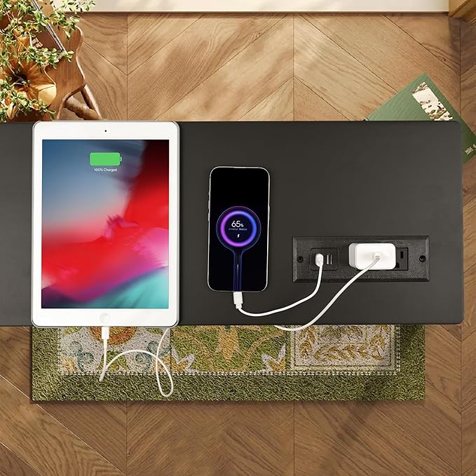 VASMIA Console Table with Power Outlet and USB Ports, Entryway Table, Narrow Sofa Table, 39" Bamboo Skinny Hallway Table for Entryway, Living Room, Bedroom, Foyer, Black