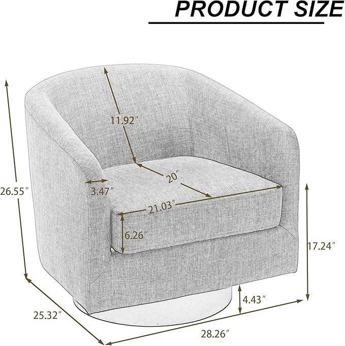 UIXE Swivel Accent Chair, Chenille Barrel Chairs Upholstered Armchair for Living Room, Modern Round Arm Chair Small Single Sofa Bedroom Reading Seat - Tan