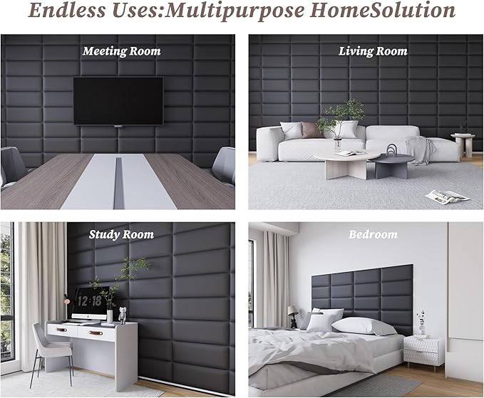 Peel and Stick Upholstered Headboard Panels for Full Size Bed, 6-Pack Wall Mounted Padded Tufted Panels, Anti-Collision Soundproof Fabric Bed Backboard, 10"x24" Each, Bedroom Decor, Black