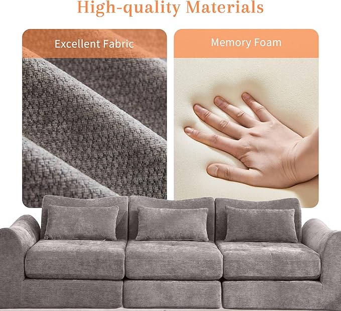 MAXMAXX 102" Modular Sectional Cloud Sofa,4-in-1 Folding Convertible Sofa Bed, Floor Boneless Couch, Modular Cushion Couch,Suitable for Living Room,Bedroom and Recreation Room (Gray)