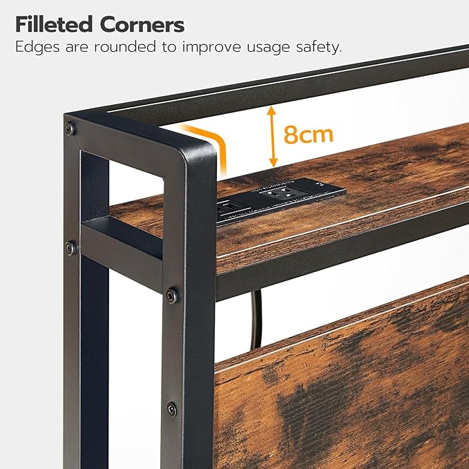 HOOBRO King Size Headboard, Headboard with 2 Outlets and 4 USB Ports, Adjustable Height, Storage Rack, Sturdy and Stable, Easy Assembly, Rustic Brown and Black