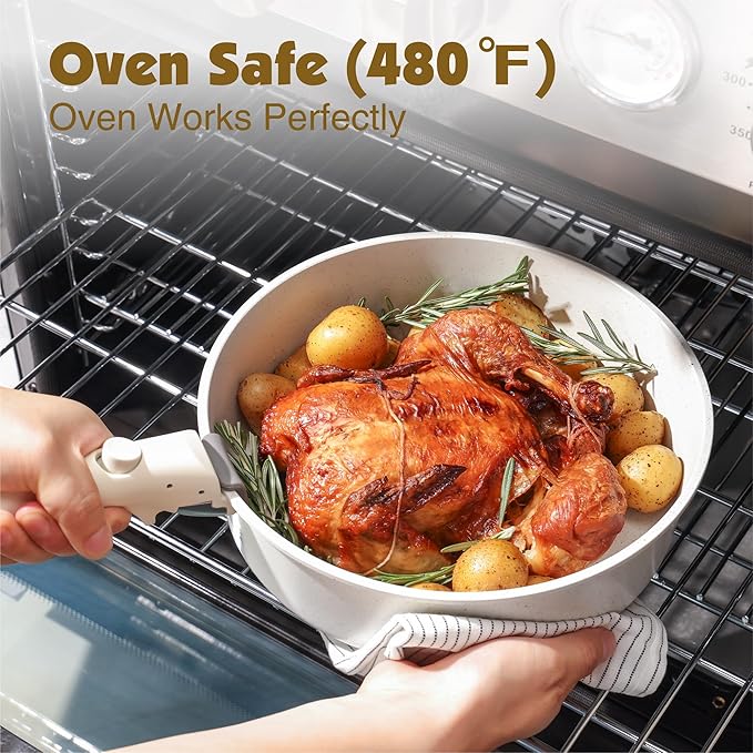 SENSARTE 24 Piece Pots and Pans Set, Nonstick Detachable Handle Cookware, Induction Kitchen Cookware Set with Removable Handle, Healthy Non Stick for RV, Dishwasher & Oven Safe (White)