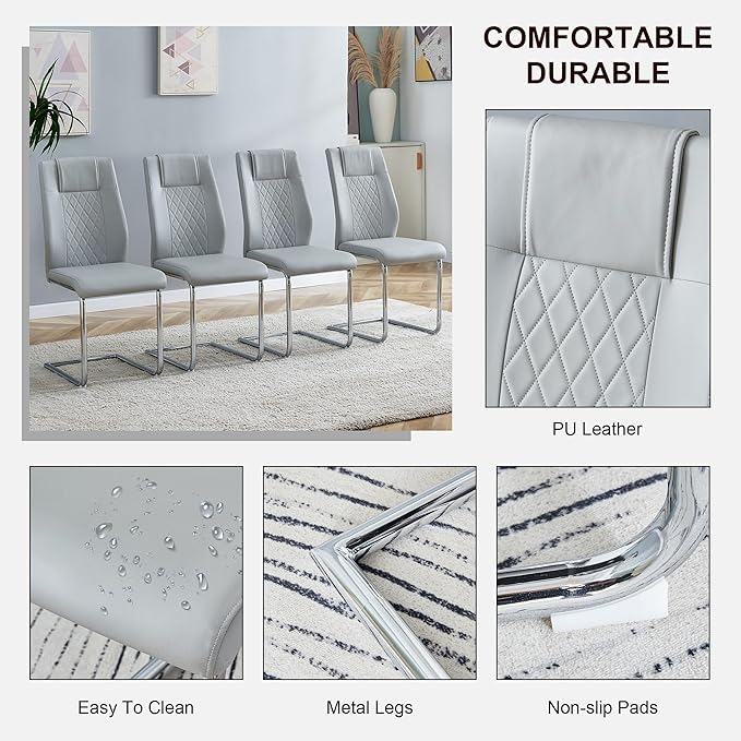 Dining Table Chairs Set for 4, Modern Rectangular Dining Room Table Set PU Leather Upholstered Dining Chairs 55" Dinner Table Set for Kitchen, Dining Room