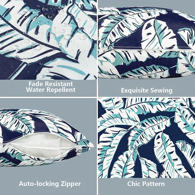 LVTXIII Outdoor Throw Pillow Covers 16 x 16 Inch, Covers ONLY Modern Cute Pattern Decorative Square Toss Pillow Case Pack of 2 for Home Patio Garden Sofa Bed Furniture, Baltic Palms White