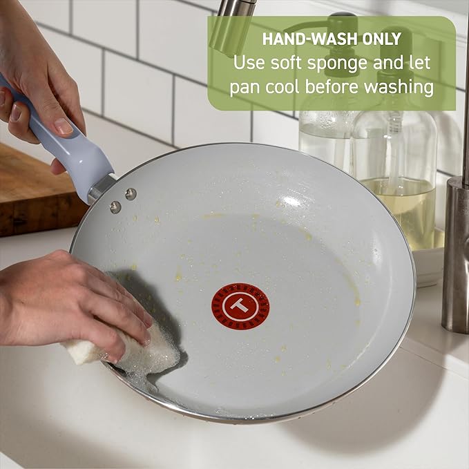 T-Fal Refresh Ceramic Nonstick Frying Pan Skillet 12-Inch, Oven Safe to 350°F, Stay-Cool Handle, Skillet Pan Cookware, Blue