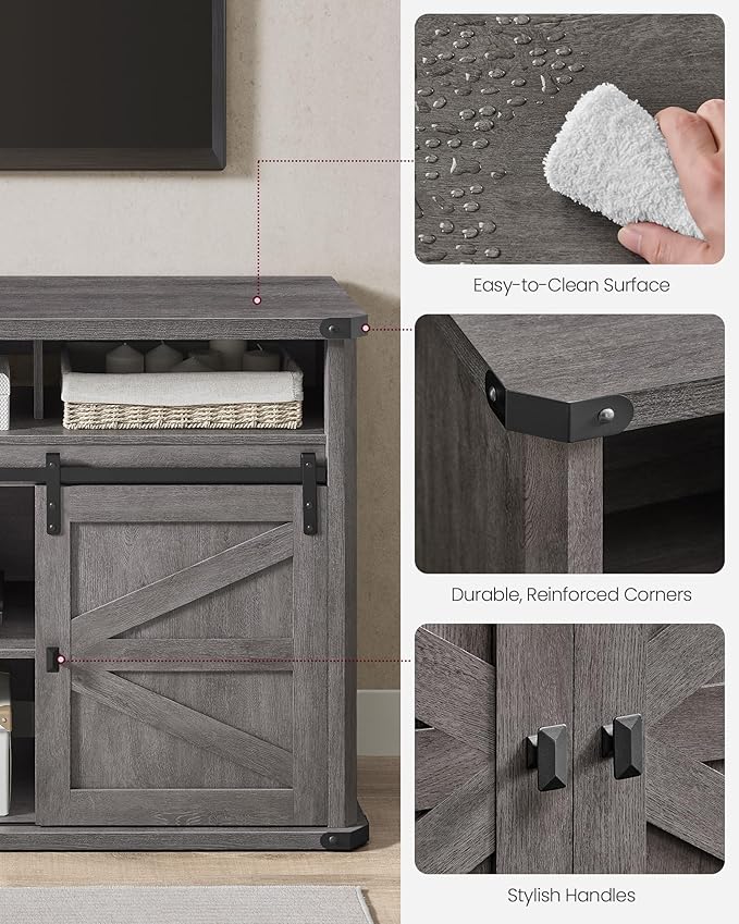 VASAGLE TV Stand for 75 Inch TVs, Farmhouse Entertainment Center With Sliding Barn Doors, Console Table for Living Room, Misty Gray ULTV323G68